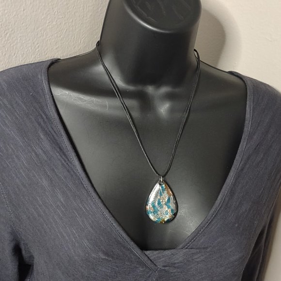 Set Of 3 Colorful Glass Teardrop Shaped Pendant Necklaces 20 Inches Long - Picture 15 of 15